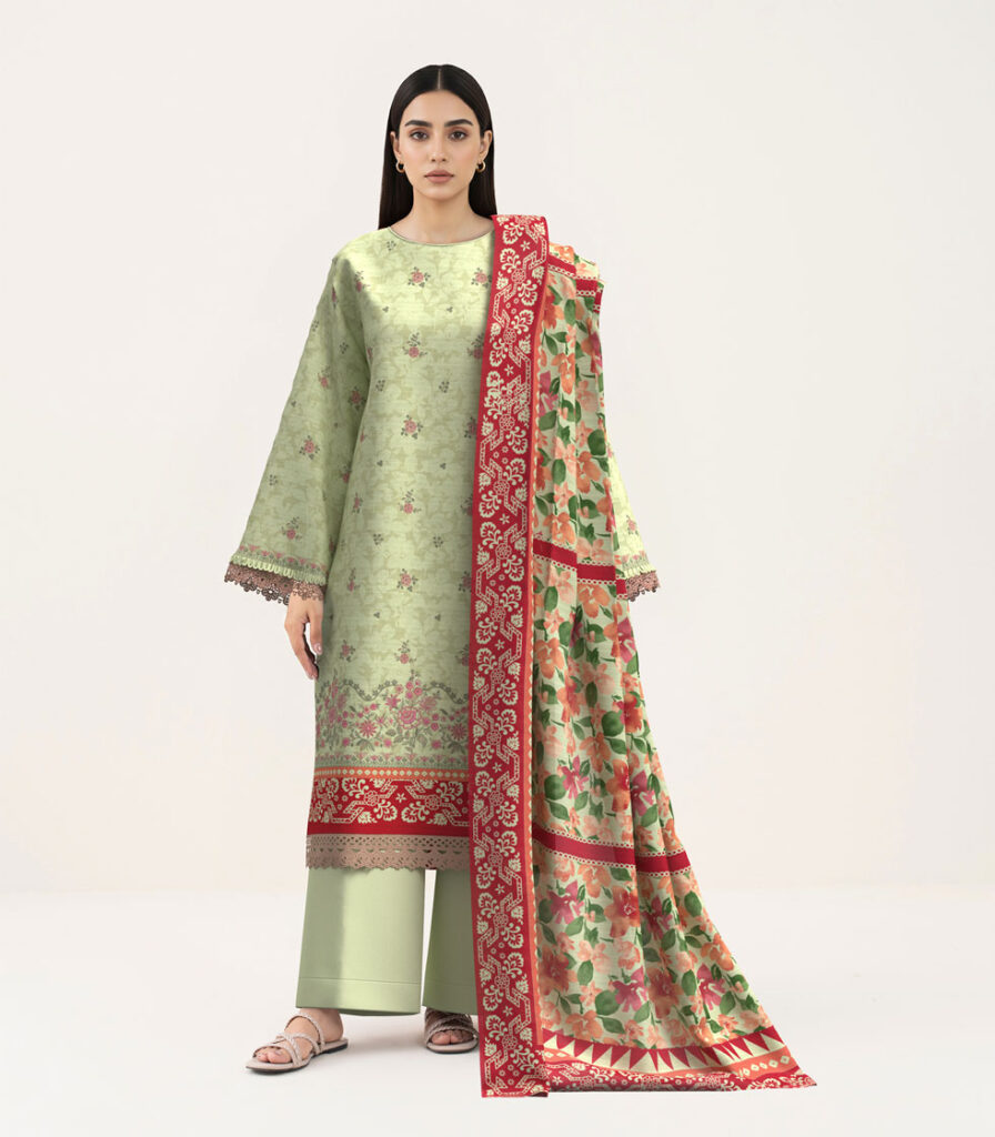 3 PIECE - DIGITAL PRINTED EMBROIDERED DOBBY SUIT