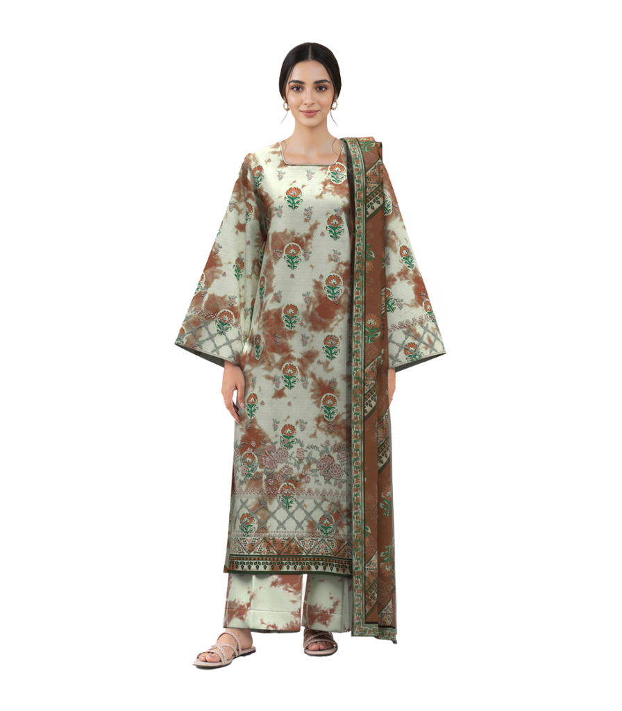 3 PIECE - DIGITAL PRINTED EMBROIDERED DOBBY SUIT
