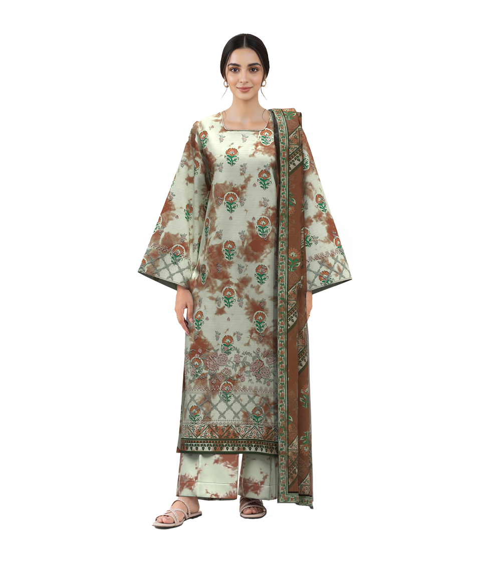 3 PIECE - DIGITAL PRINTED EMBROIDERED DOBBY SUIT