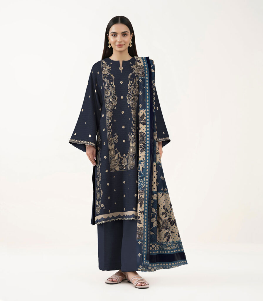 3 PIECE - EMBROIDERED DOBBY SUIT