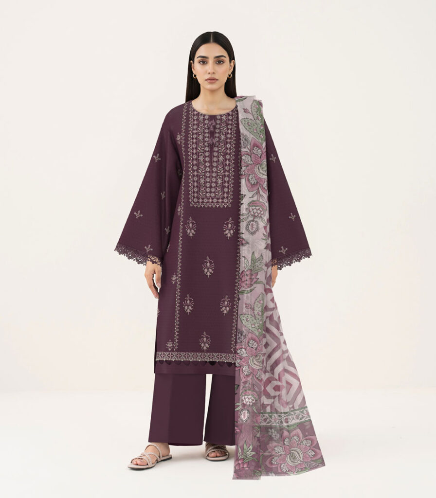 3 PIECE - EMBROIDERED DOBBY SUIT