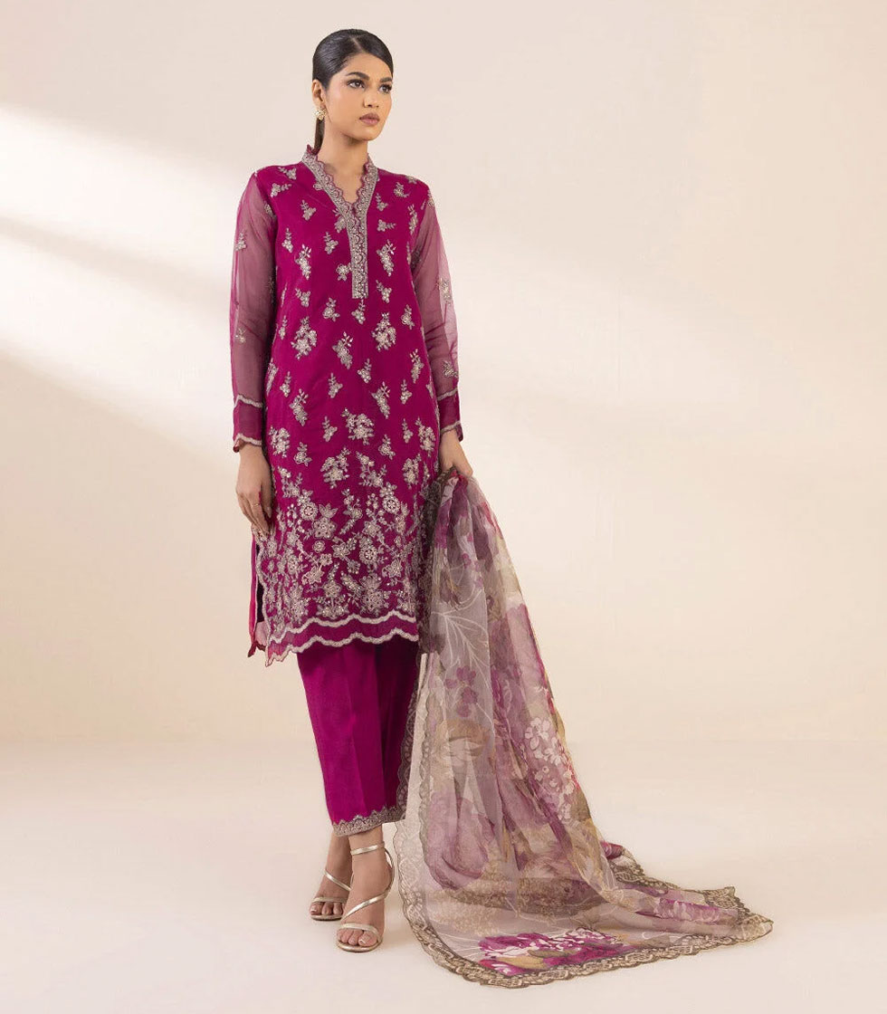 3 PIECE - EMBROIDERED ORGANZA SUIT