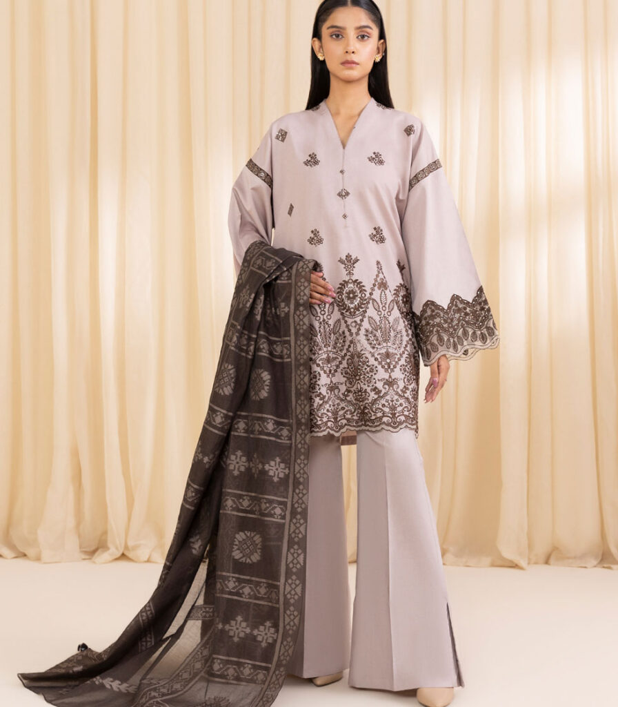 3 PIECE – EMBROIDERED COTTON SATIN SUIT