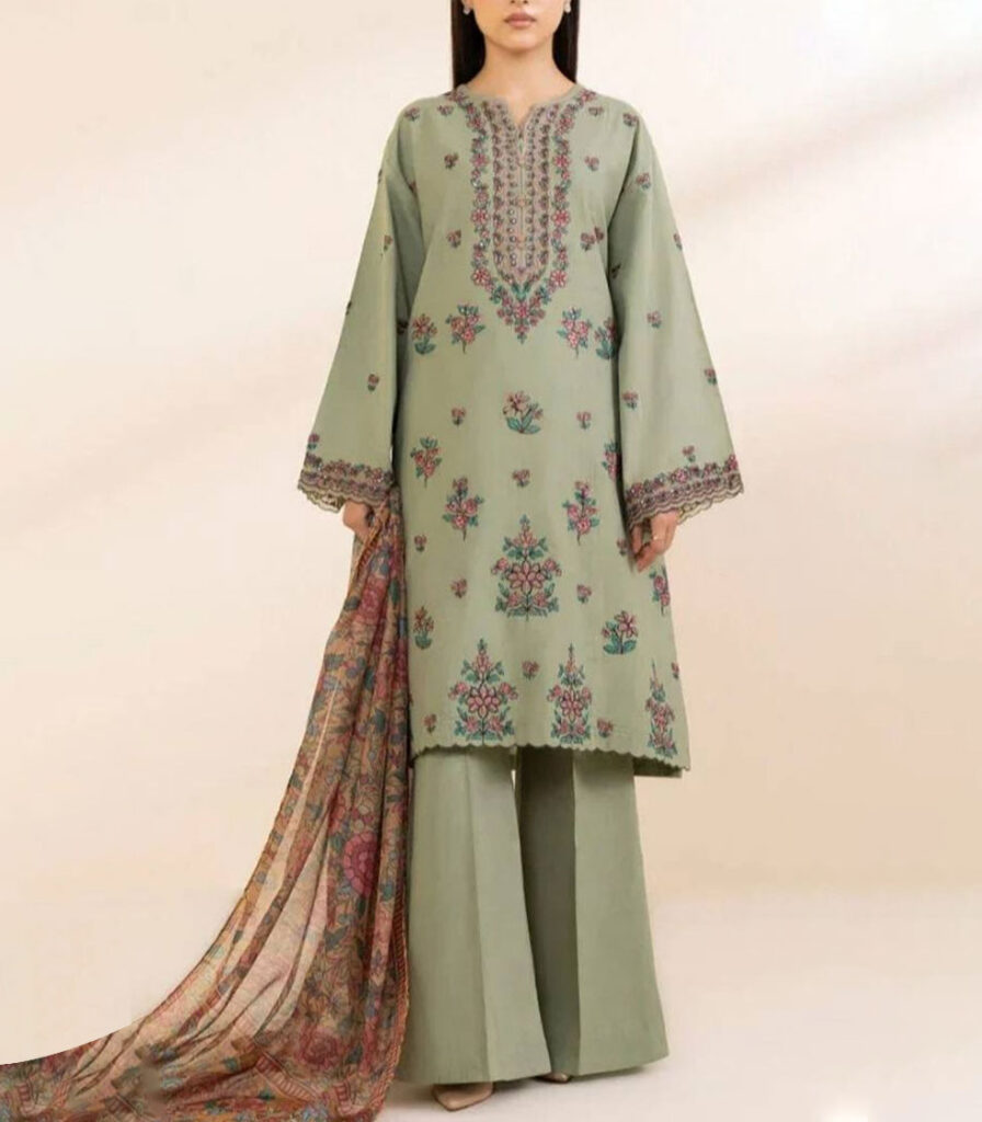 3 PIECE – EMBROIDERED COTTON SATIN SUIT