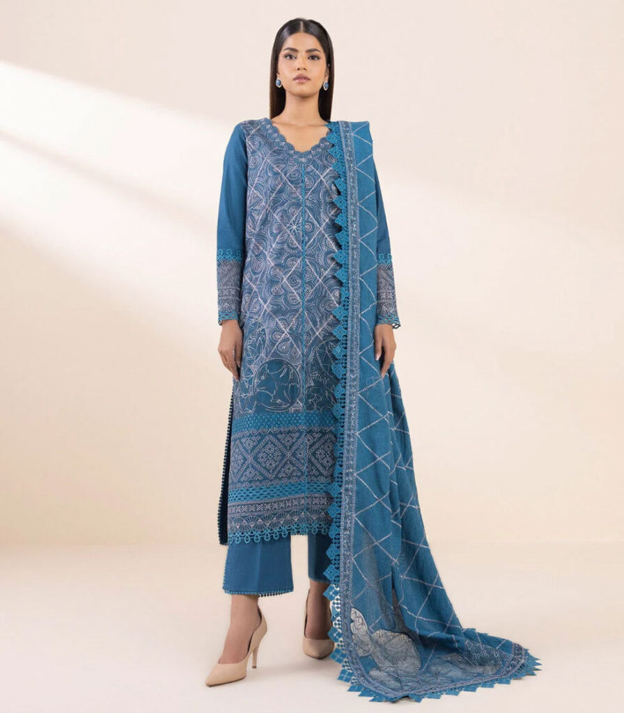 3 PIECE – EMBROIDERED COTTON SATIN SUIT