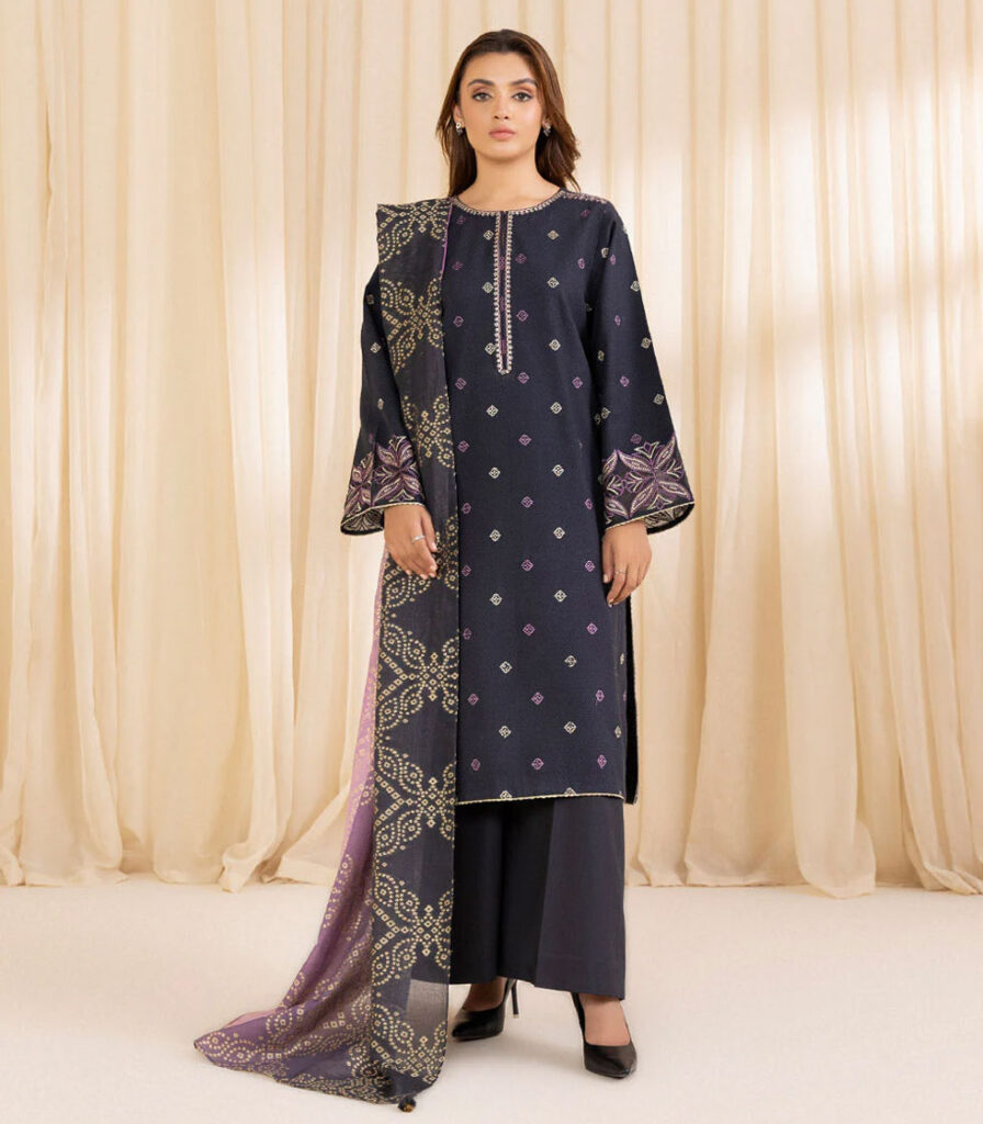 3 PIECE – EMBROIDERED DOBBY SUIT